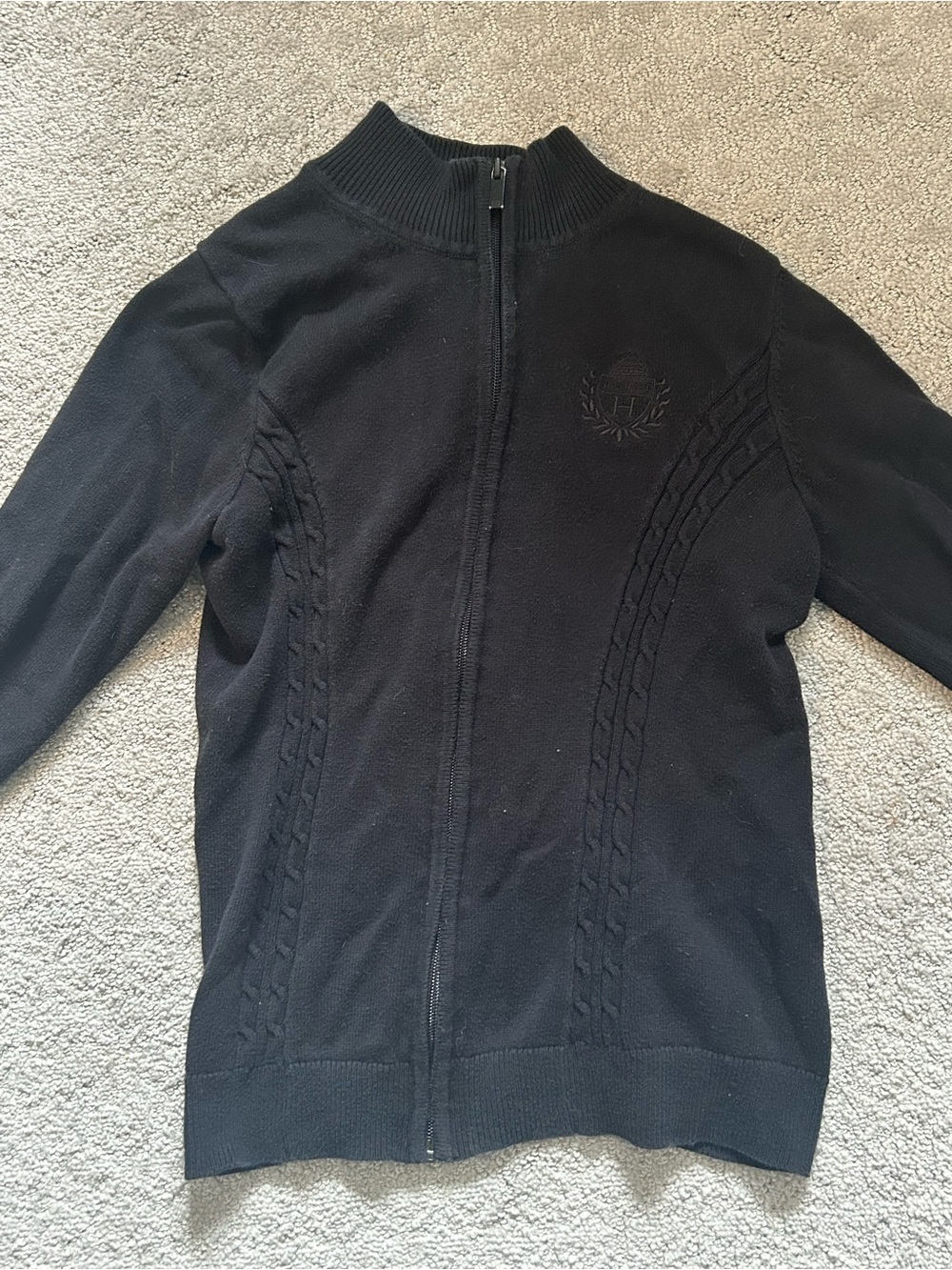 Tommy Hilfiger Black Full-Zip Cable Knit Sweater